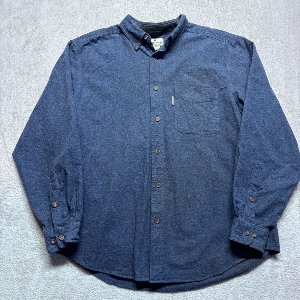 Woolrich Flannel Shirt Mens L Long Sleeve Blue 100% Cotton Chamois Button Up EUC